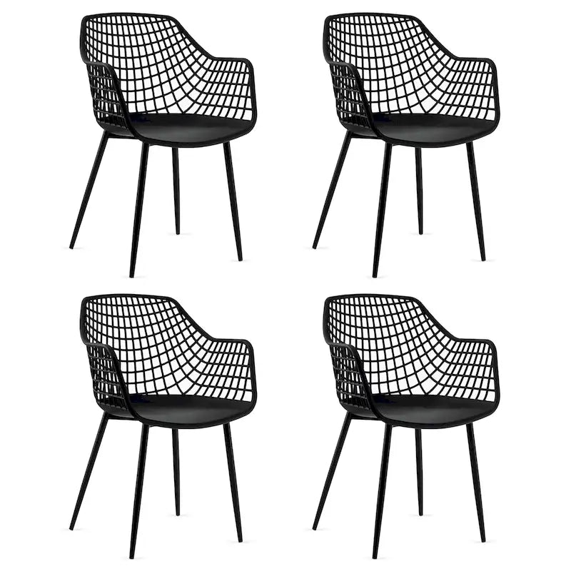 Modern Dining Chair Set of 4 Plastic Shell Hollow withMetal