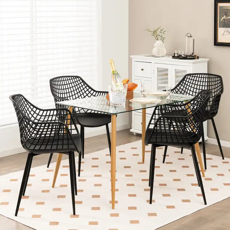Modern Dining Chair Set of 4 Plastic Shell Hollow withMetal