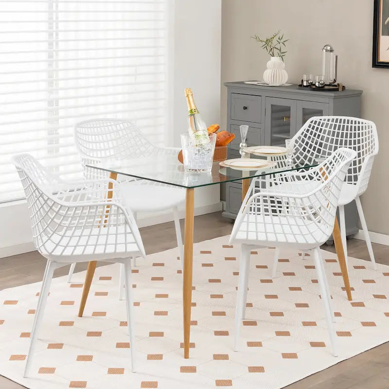 Modern Dining Chair Set of 4 Plastic Shell Hollow withMetal