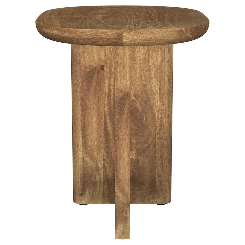 Side End Table, 22 Inch Brown Mango Wood Top, L Shaped Base
