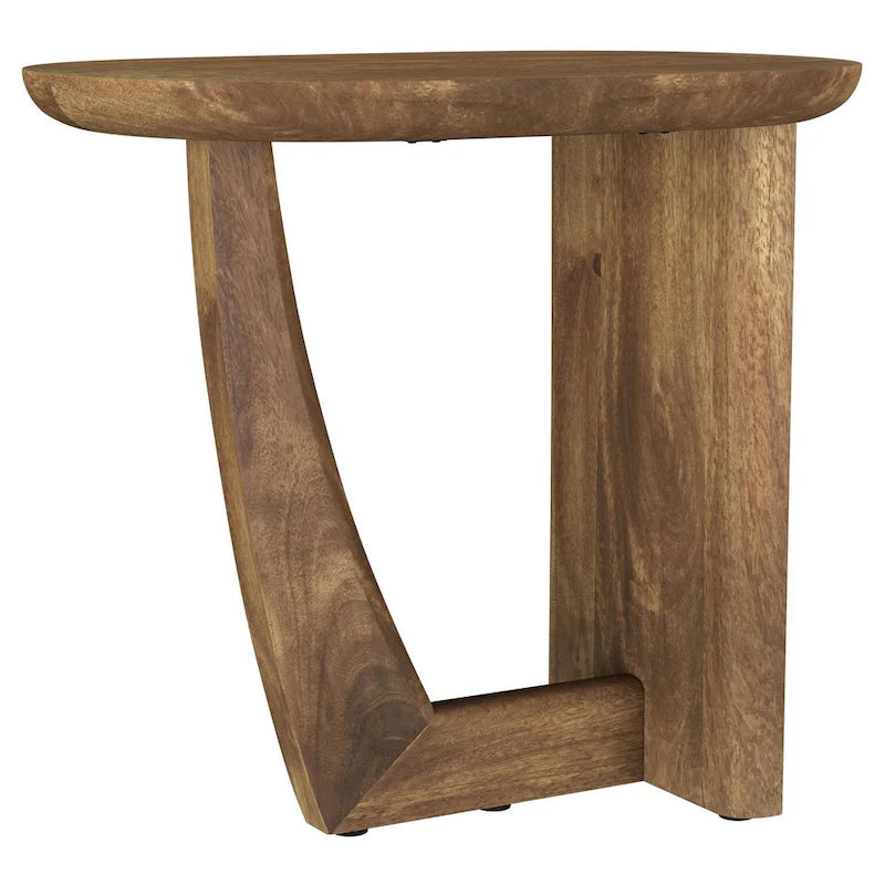 Side End Table, 22 Inch Brown Mango Wood Top, L Shaped Base