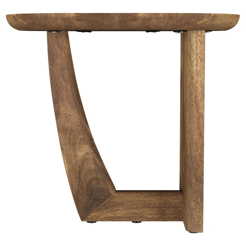 Side End Table, 22 Inch Brown Mango Wood Top, L Shaped Base
