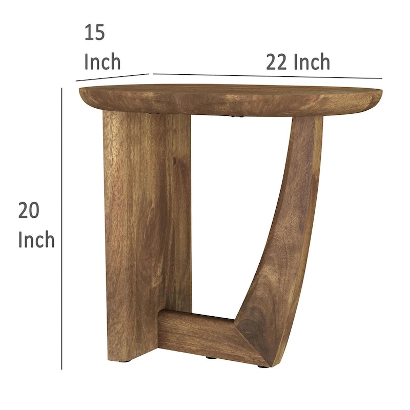 Side End Table, 22 Inch Brown Mango Wood Top, L Shaped Base