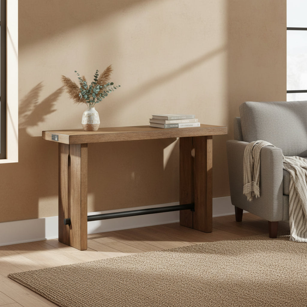 Landmark 60 Wide Sofa Table with 2 Legs, Weathered Oak