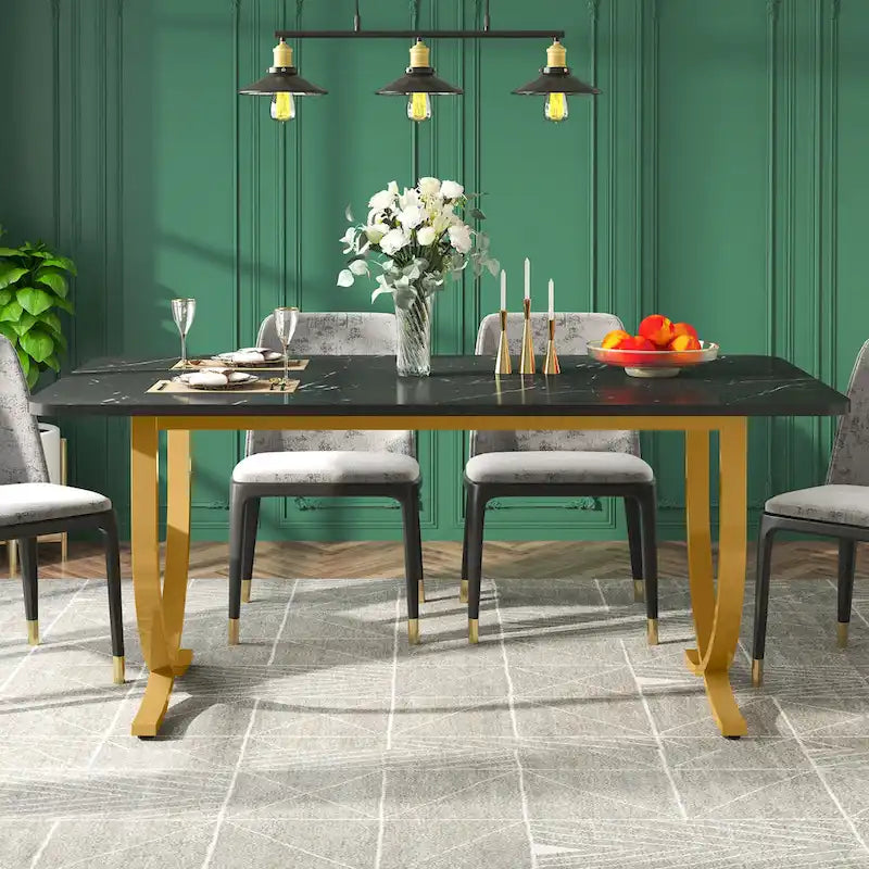 63 Inch Black Rectangular Dining Table for 4 to 6, 63 Inch Modern Kitchen Table
