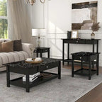 Transitional Rubberwood 4-Piece Open-Shelf Coffee Table Set with Drawer