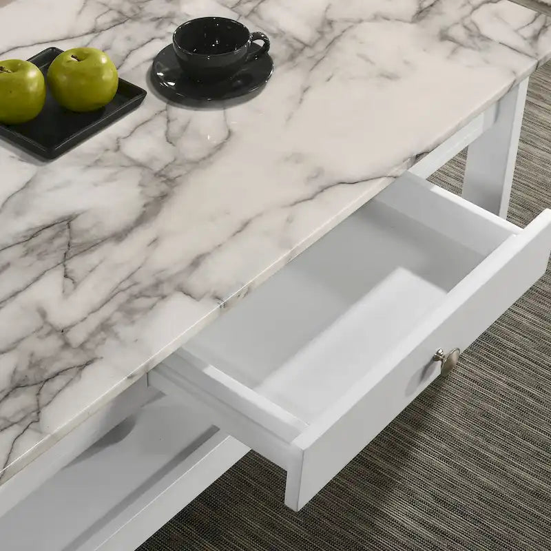 Transitional Rubberwood 4-Piece Open-Shelf Coffee Table Set with Drawer