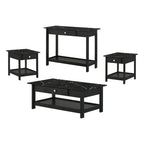 Transitional Rubberwood 4-Piece Open-Shelf Coffee Table Set with Drawer