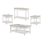 Transitional Rubberwood 4-Piece Open-Shelf Coffee Table Set with Drawer