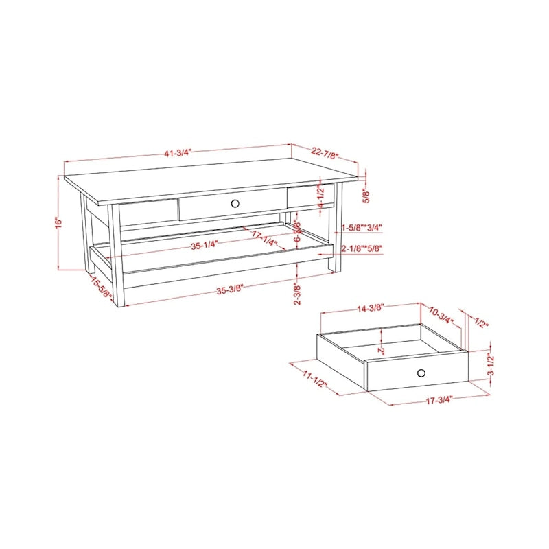 Transitional Rubberwood 4-Piece Open-Shelf Coffee Table Set with Drawer