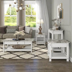 Transitional Rubberwood 4-Piece Open-Shelf Coffee Table Set with Drawer
