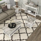 Transitional Rubberwood 4-Piece Open-Shelf Coffee Table Set with Drawer