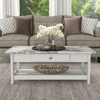 Transitional Rubberwood 4-Piece Open-Shelf Coffee Table Set with Drawer