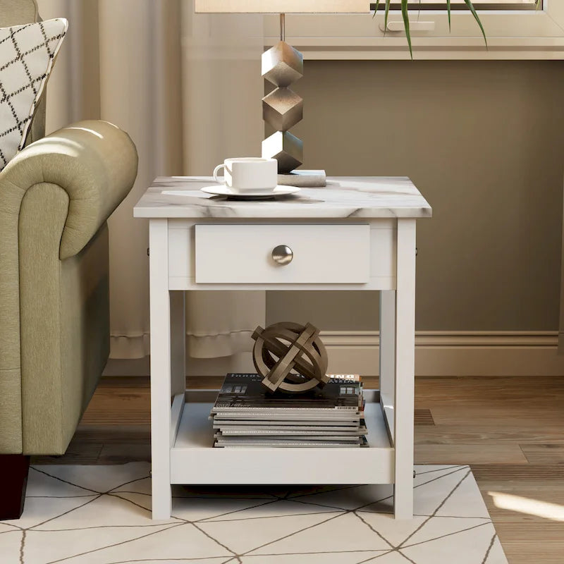 Transitional Rubberwood 4-Piece Open-Shelf Coffee Table Set with Drawer