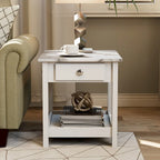 Transitional Rubberwood 4-Piece Open-Shelf Coffee Table Set with Drawer