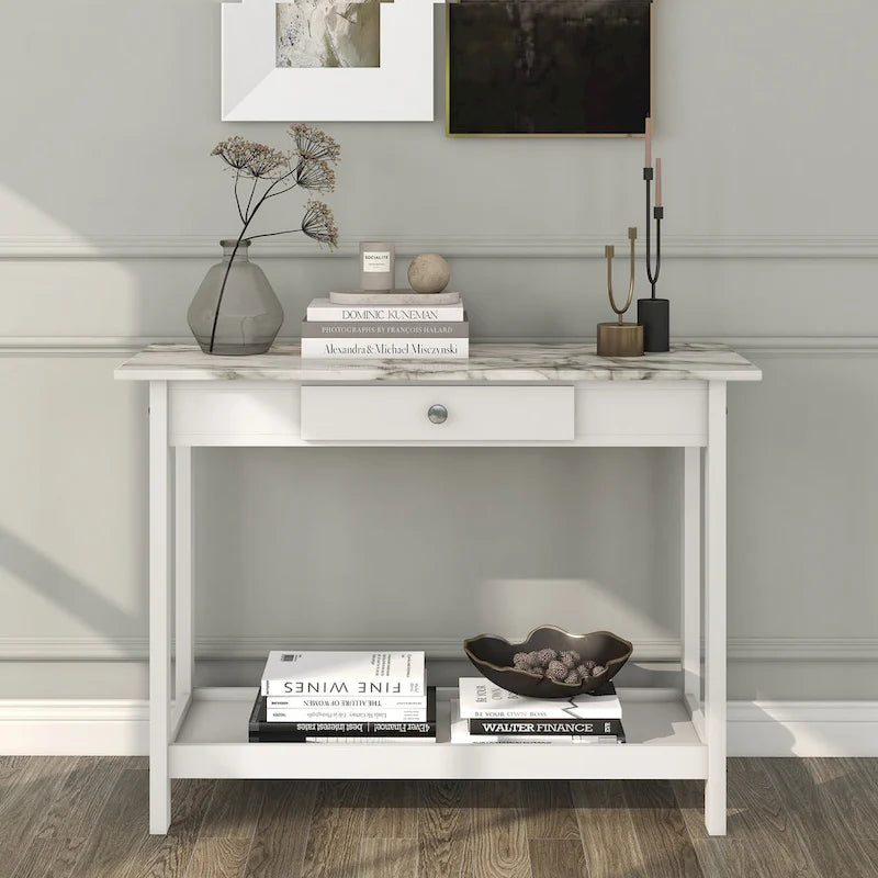 Transitional Rubberwood 4-Piece Open-Shelf Coffee Table Set with Drawer