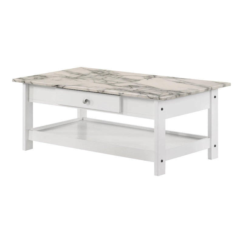 Transitional Rubberwood 4-Piece Open-Shelf Coffee Table Set with Drawer
