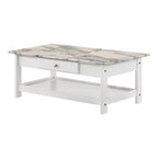 Transitional Rubberwood 4-Piece Open-Shelf Coffee Table Set with Drawer