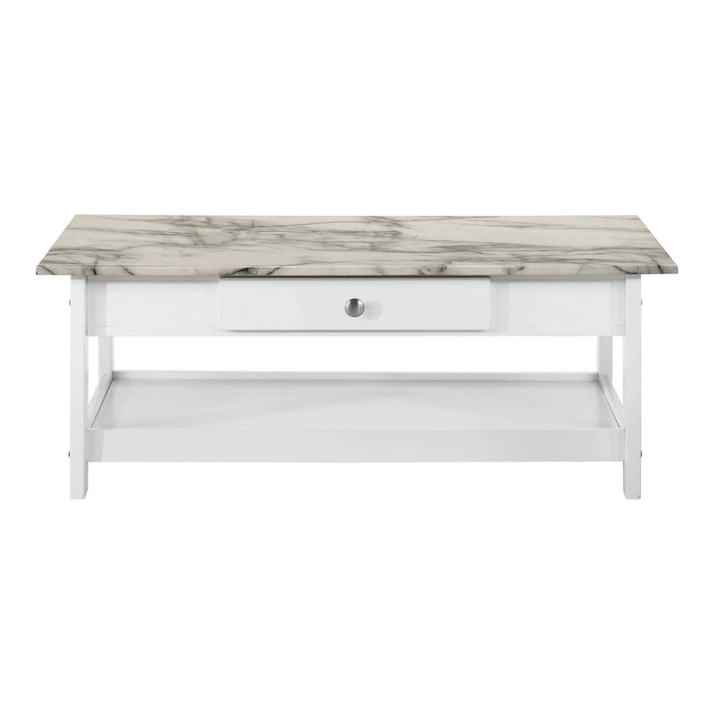 Transitional Rubberwood 4-Piece Open-Shelf Coffee Table Set with Drawer