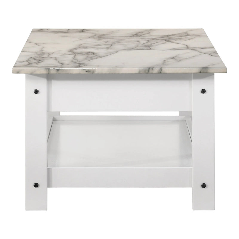 Transitional Rubberwood 4-Piece Open-Shelf Coffee Table Set with Drawer