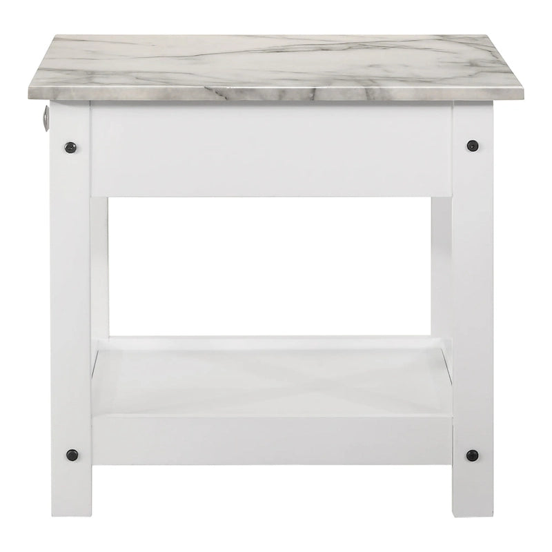 Transitional Rubberwood 4-Piece Open-Shelf Coffee Table Set with Drawer