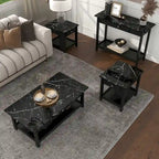 Transitional Rubberwood 4-Piece Open-Shelf Coffee Table Set with Drawer