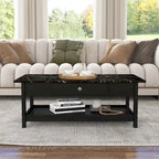 Transitional Rubberwood 4-Piece Open-Shelf Coffee Table Set with Drawer