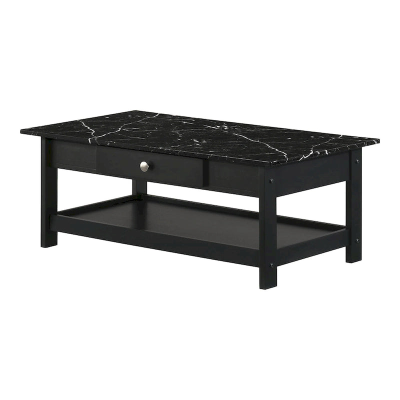 Transitional Rubberwood 4-Piece Open-Shelf Coffee Table Set with Drawer