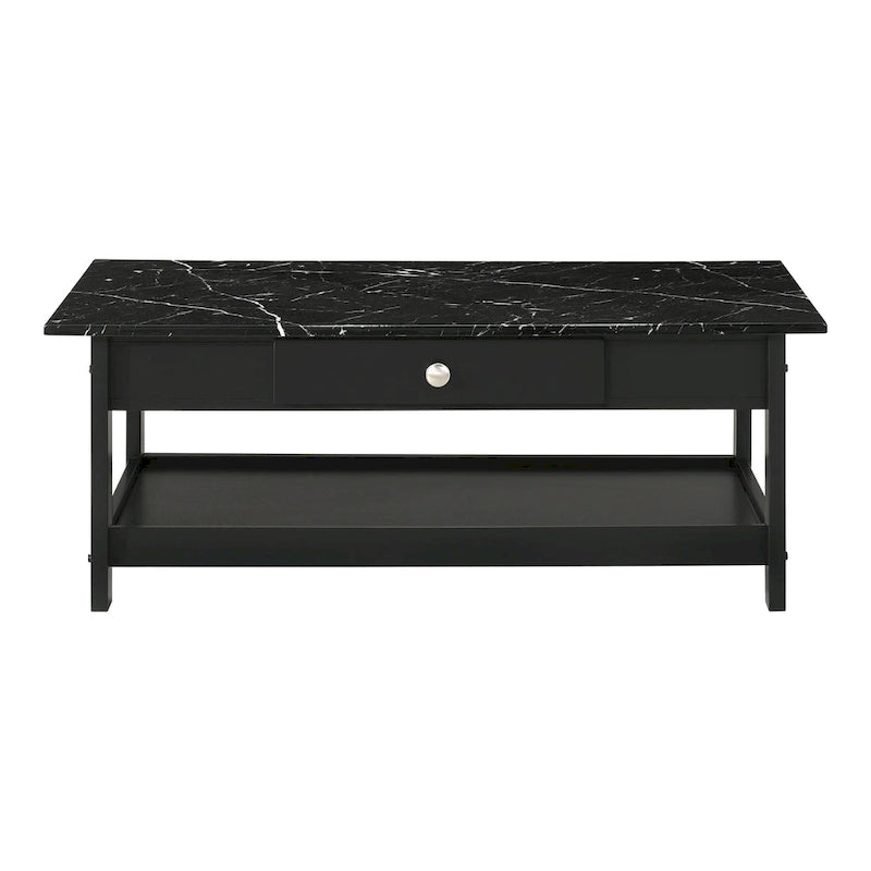 Transitional Rubberwood 4-Piece Open-Shelf Coffee Table Set with Drawer