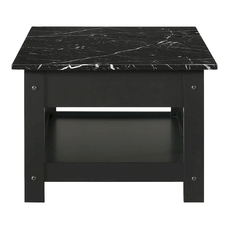 Transitional Rubberwood 4-Piece Open-Shelf Coffee Table Set with Drawer