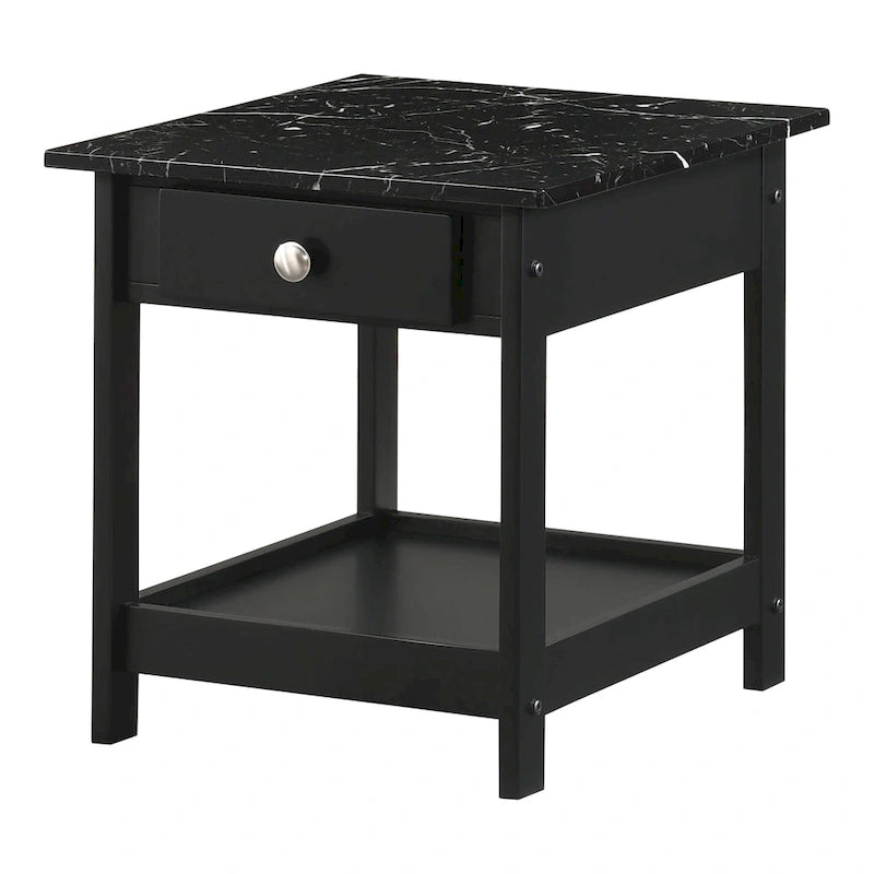 Transitional Rubberwood 4-Piece Open-Shelf Coffee Table Set with Drawer