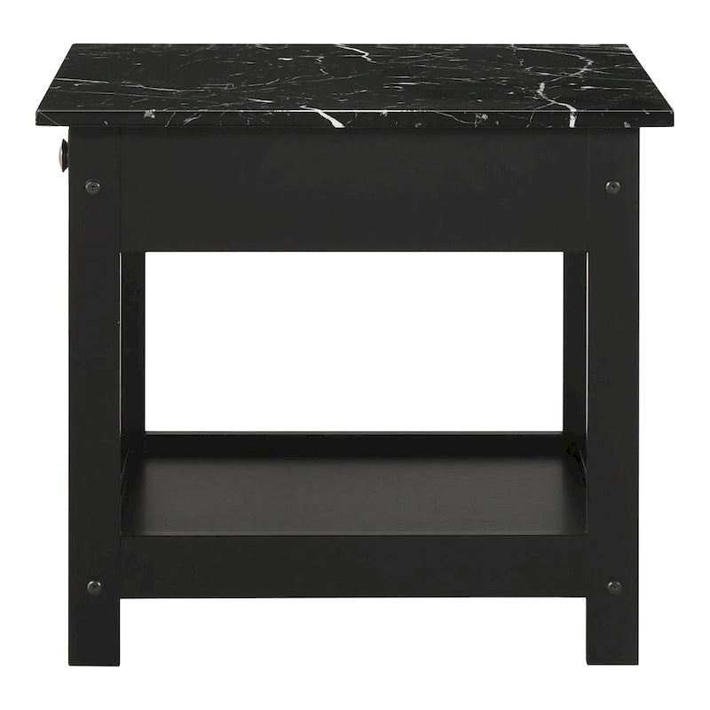 Transitional Rubberwood 4-Piece Open-Shelf Coffee Table Set with Drawer