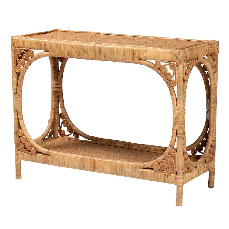 Modern Light Honey-Toned Rattan Entryway Table