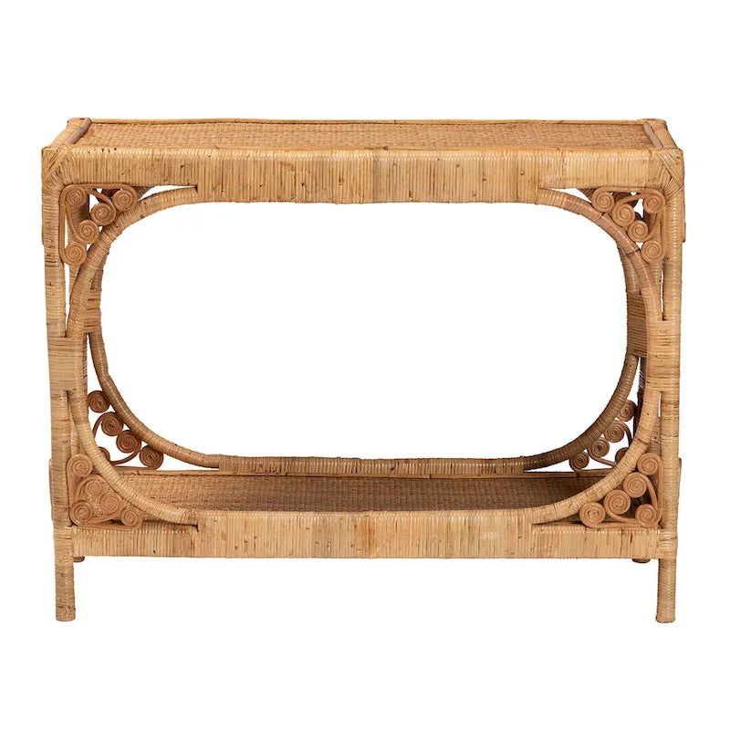 Modern Light Honey-Toned Rattan Entryway Table