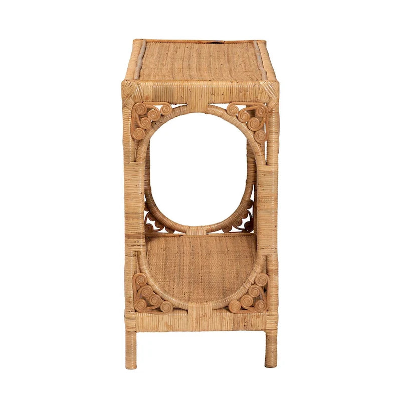 Modern Light Honey-Toned Rattan Entryway Table