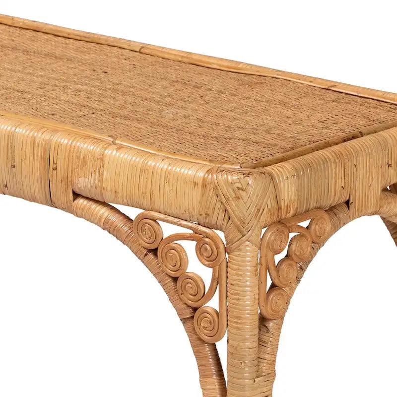 Modern Light Honey-Toned Rattan Entryway Table
