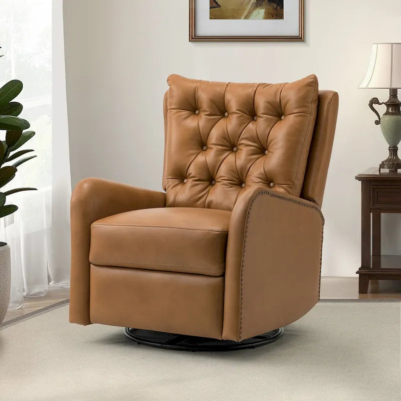 Jordano Mid-century Genuine Leather Recliner with Metal Base