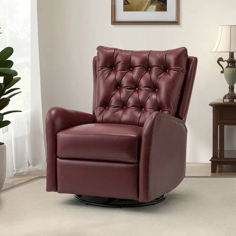 Jordano Mid-century Genuine Leather Recliner with Metal Base