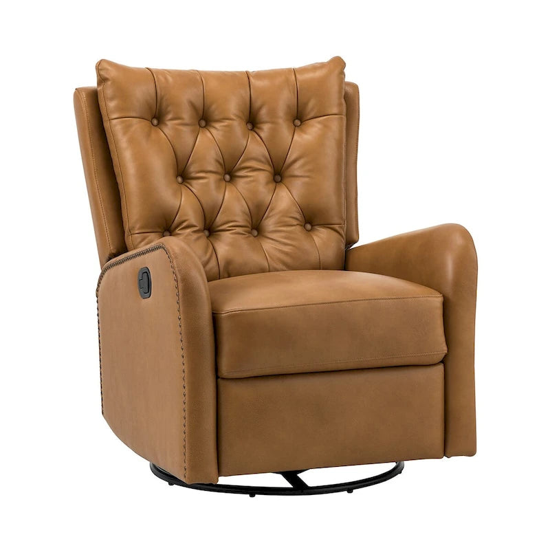Jordano Mid-century Genuine Leather Recliner with Metal Base
