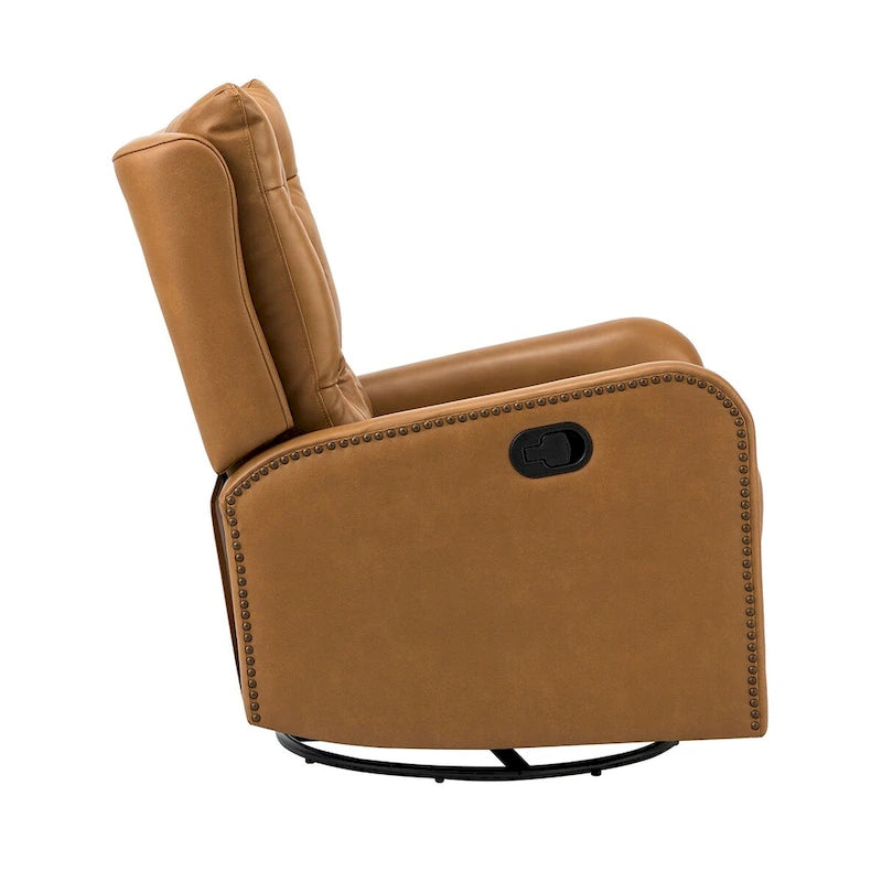 Jordano Mid-century Genuine Leather Recliner with Metal Base