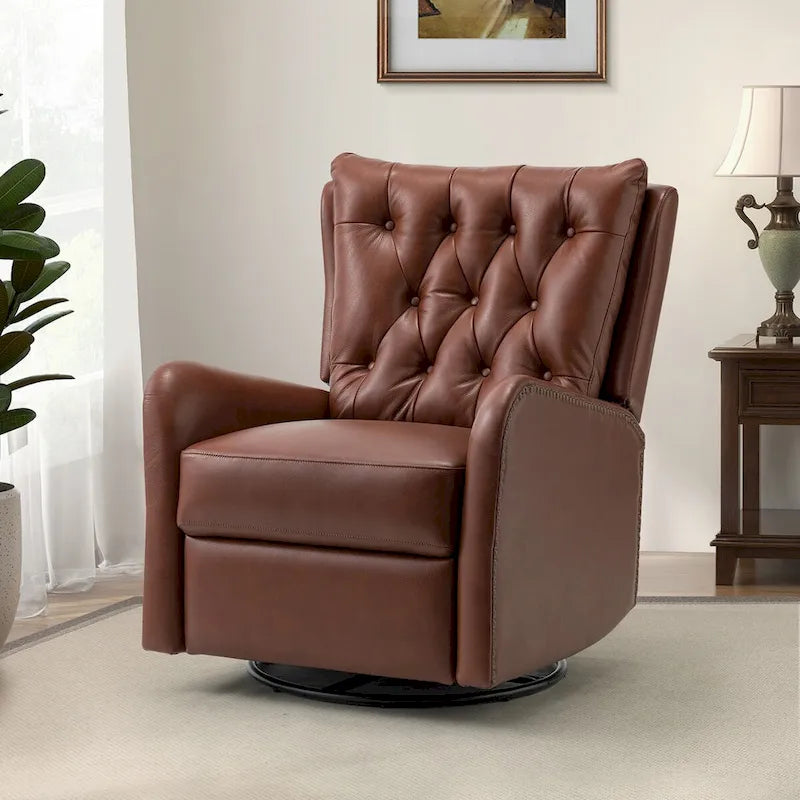 Jordano Mid-century Genuine Leather Recliner with Metal Base