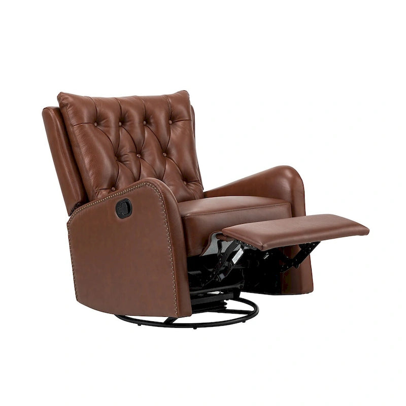 Jordano Mid-century Genuine Leather Recliner with Metal Base