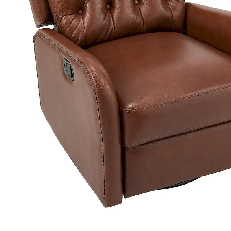 Jordano Mid-century Genuine Leather Recliner with Metal Base