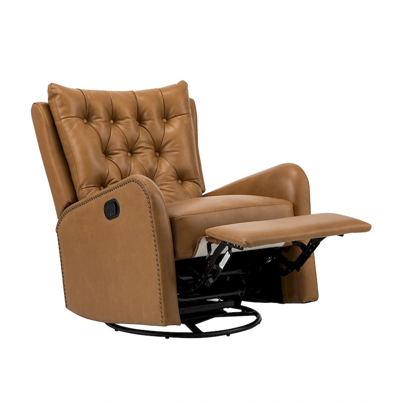 Jordano Mid-century Genuine Leather Recliner with Metal Base