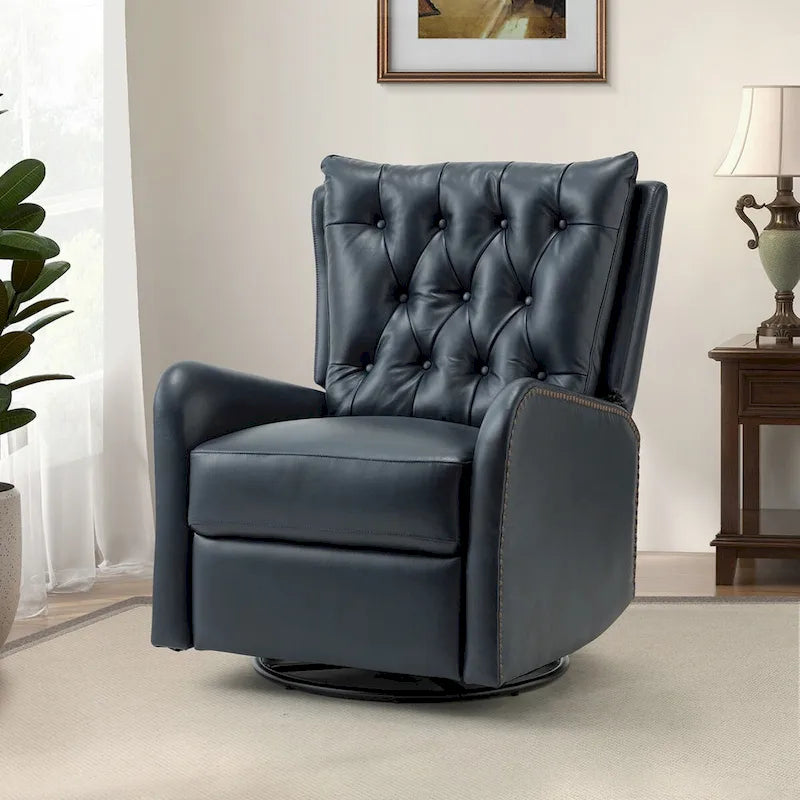 Jordano Mid-century Genuine Leather Recliner with Metal Base