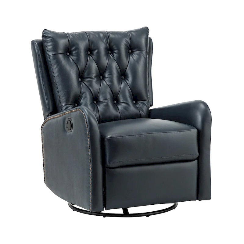 Jordano Mid-century Genuine Leather Recliner with Metal Base