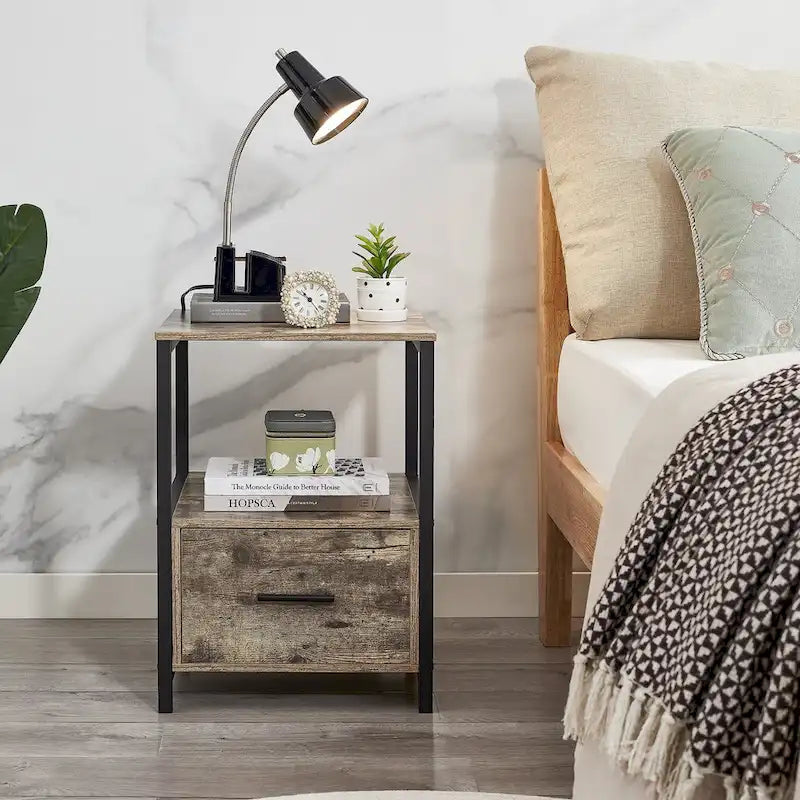(Set of 2) 1-Drawer Nightstand, Modern Square End Side Table for Bedroom, Living Room