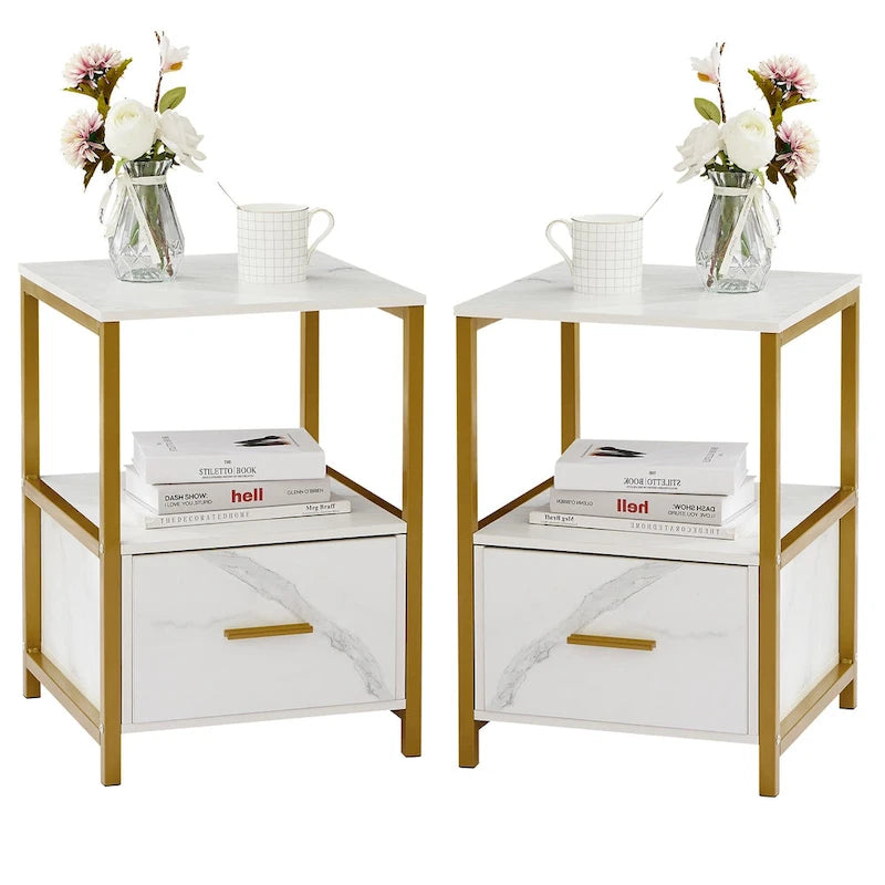 (Set of 2) 1-Drawer Nightstand, Modern Square End Side Table for Bedroom, Living Room