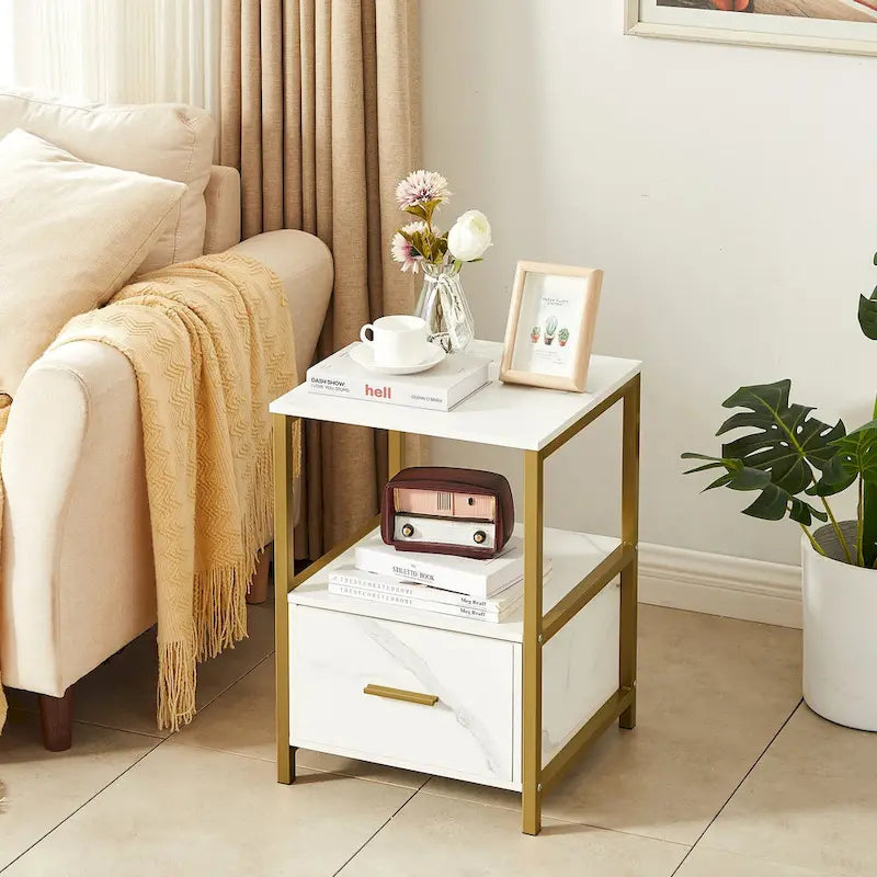 (Set of 2) 1-Drawer Nightstand, Modern Square End Side Table for Bedroom, Living Room