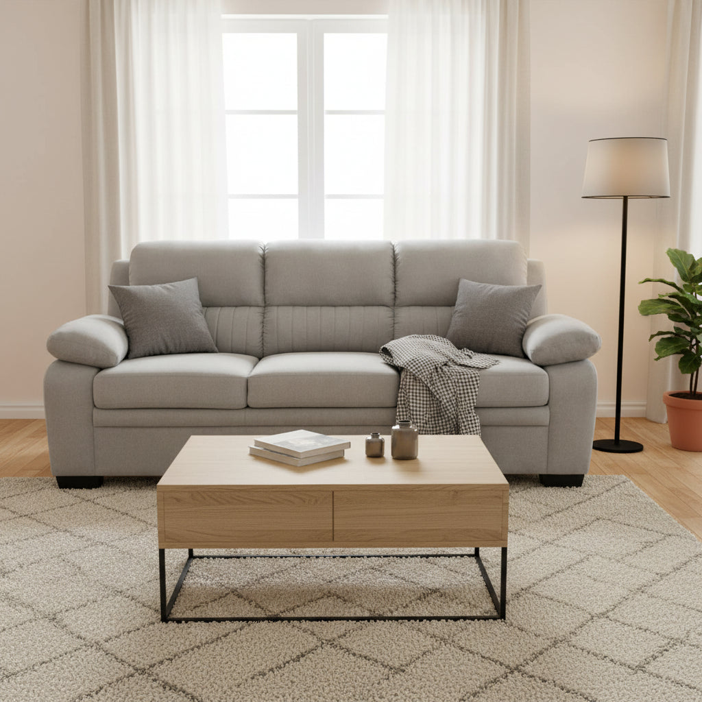 80 Inch Sofa, Gray Polyester, Soft Foam Cushioned, Solid Wood Frame